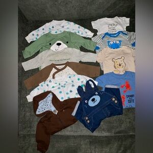 EUC 3-6M Boy Long & Short Sleeve Jumpers+Jacket+Overalls; Lot of 11